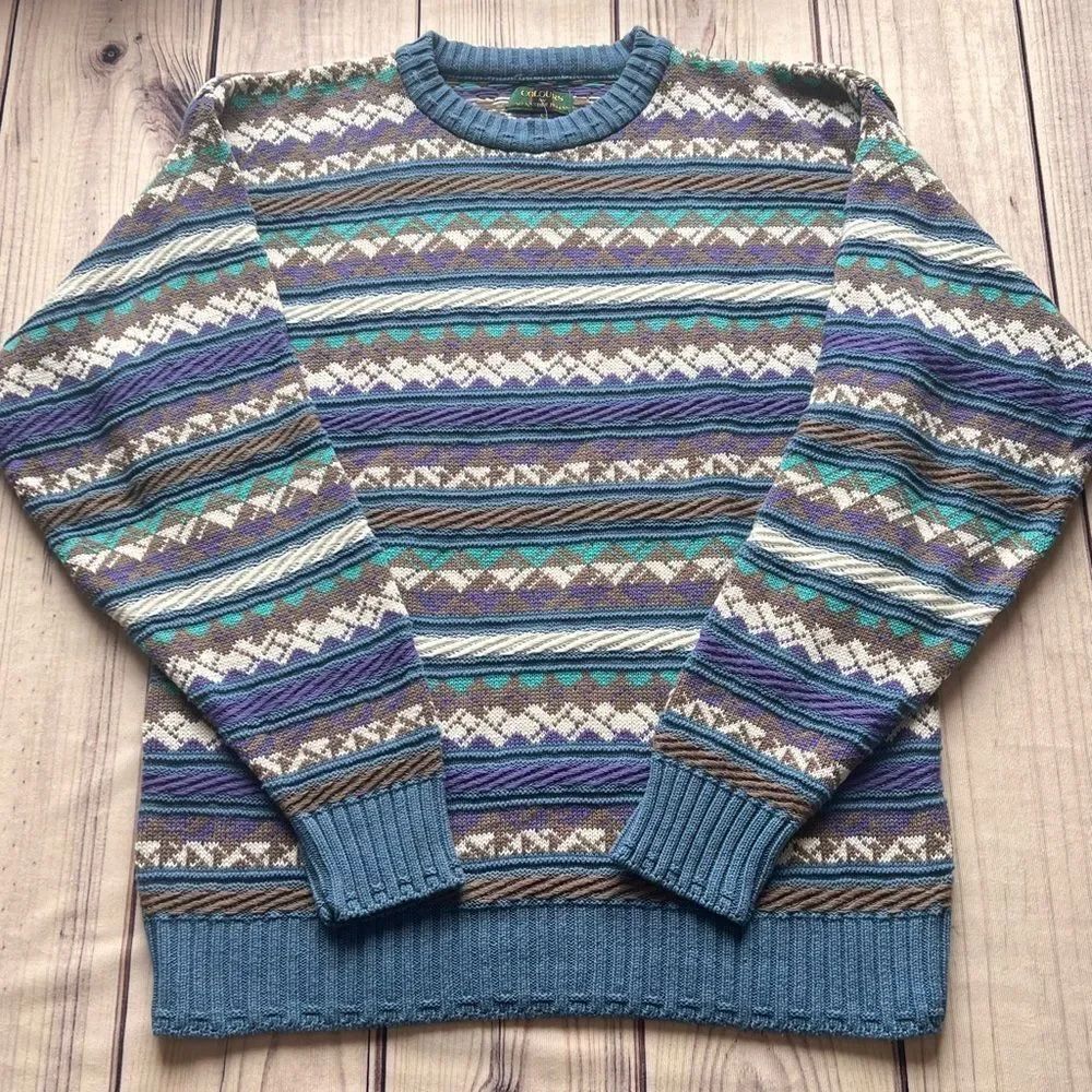 Colours by Alexander Julian Vintage Patterned Crewneck Cotton Sweater